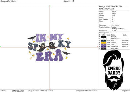 Machine Embroidery files, In my spooky era, Halloween, PES, DST, xxx, hus and more