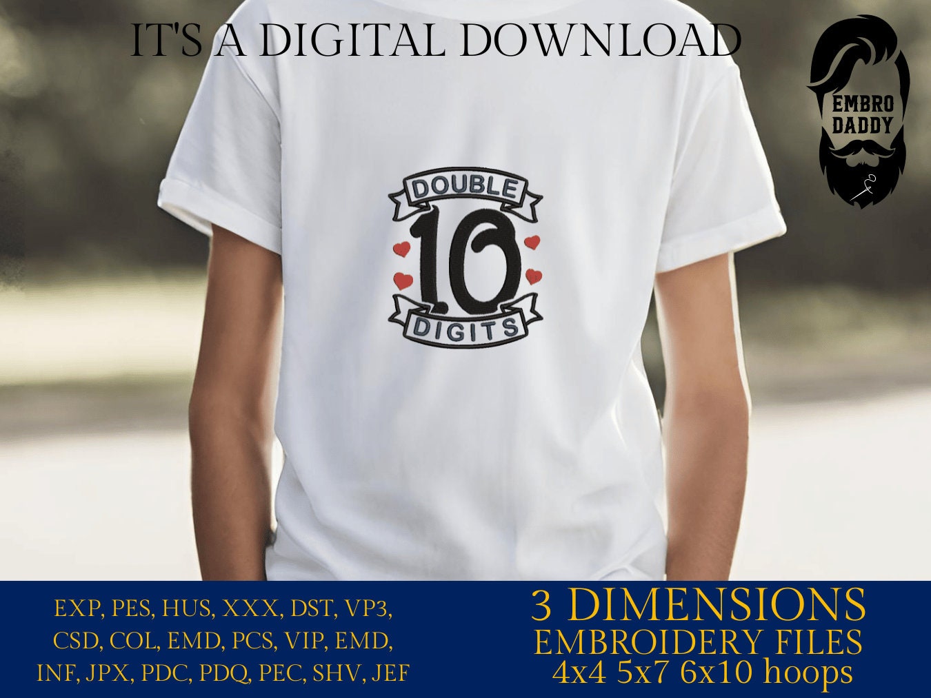 Machine Embroidery files, Double Digits, 10th Birthday, Tenth Birthday, 10th Birthday PES, xxx, hus & more