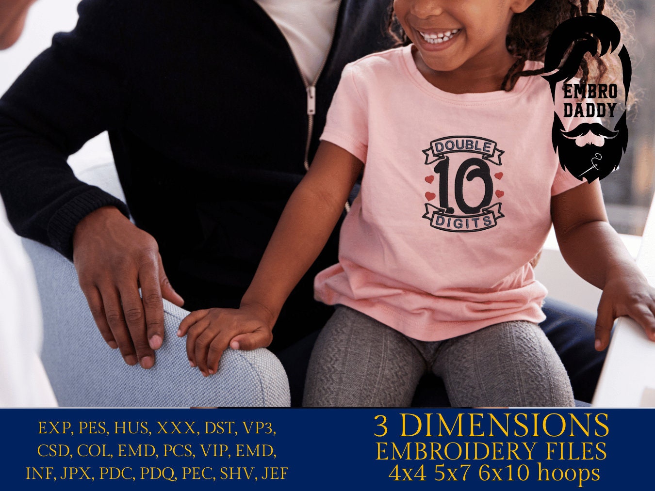 Machine Embroidery files, Double Digits, 10th Birthday, Tenth Birthday, 10th Birthday PES, xxx, hus & more