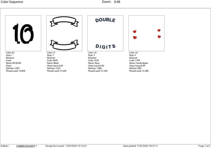 Machine Embroidery files, Double Digits, 10th Birthday, Tenth Birthday, 10th Birthday PES, xxx, hus & more