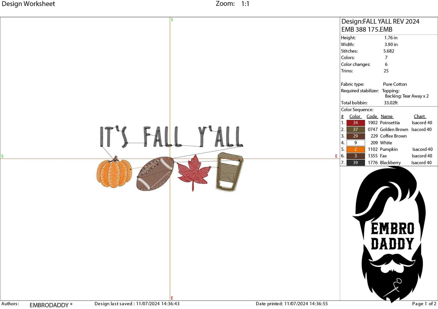 Machine Embroidery files, it's fall y'all, PES, DST, xxx, hus & more