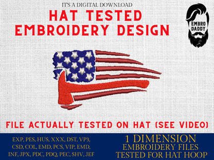 Machine Embroidery files, Usa flag firefighter, embroidery file digitize for hat, American Flag PES, xxx hus & more