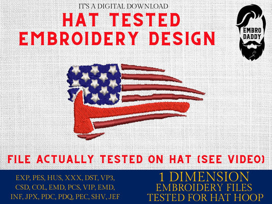 Machine Embroidery files, Usa flag firefighter, embroidery file digitize for hat, American Flag PES, xxx hus & more