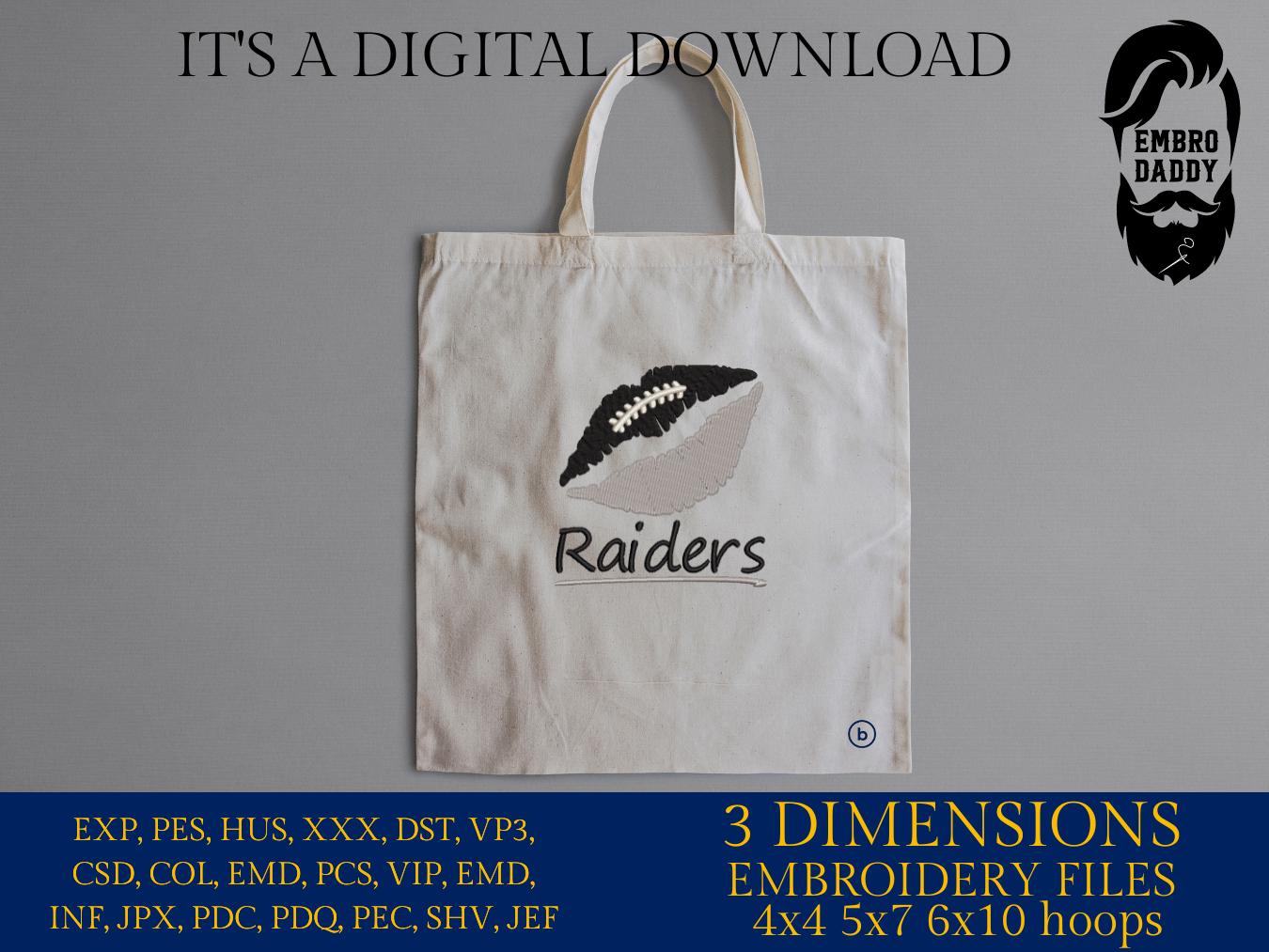 Machine Embroidery, lips Raiders embroidery design, football gift idea PES, xxx, hus & more, fan embroidery files