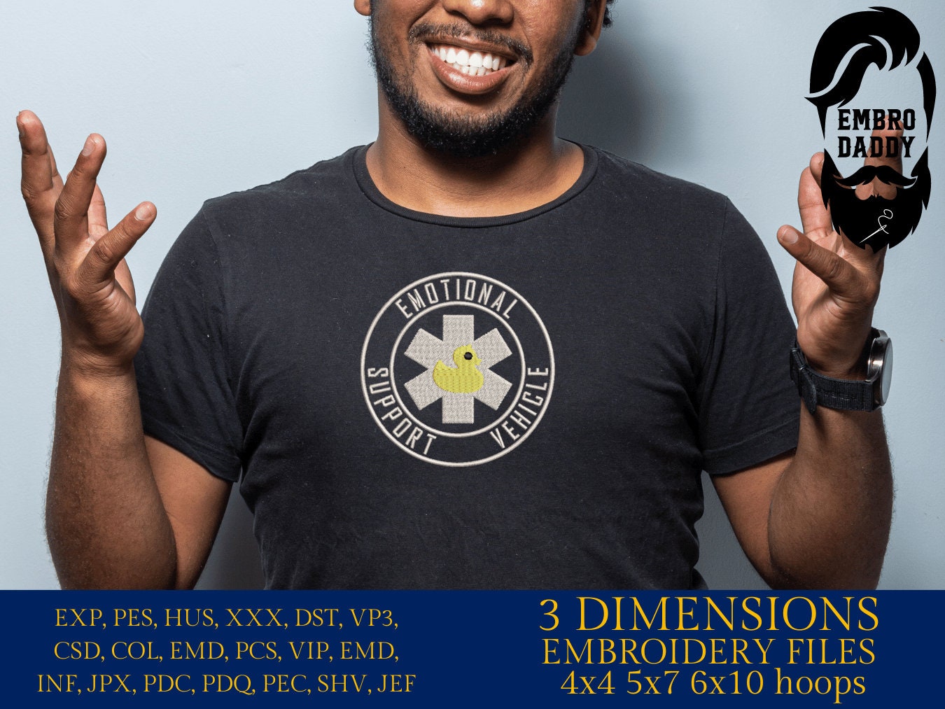 Machine Embroidery files, emotional support vehicle, Duck Wave for off road vehicle, PES, xxx, hus & more