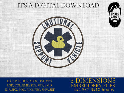 Machine Embroidery files, emotional support vehicle, Duck Wave for off road vehicle, PES, xxx, hus & more