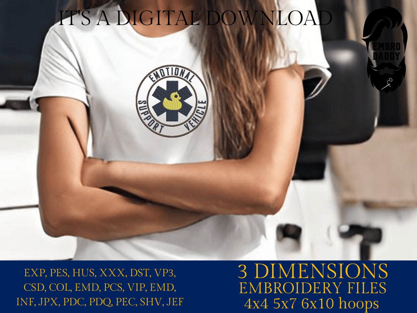 Machine Embroidery files, emotional support vehicle, Duck Wave for off road vehicle, PES, xxx, hus & more