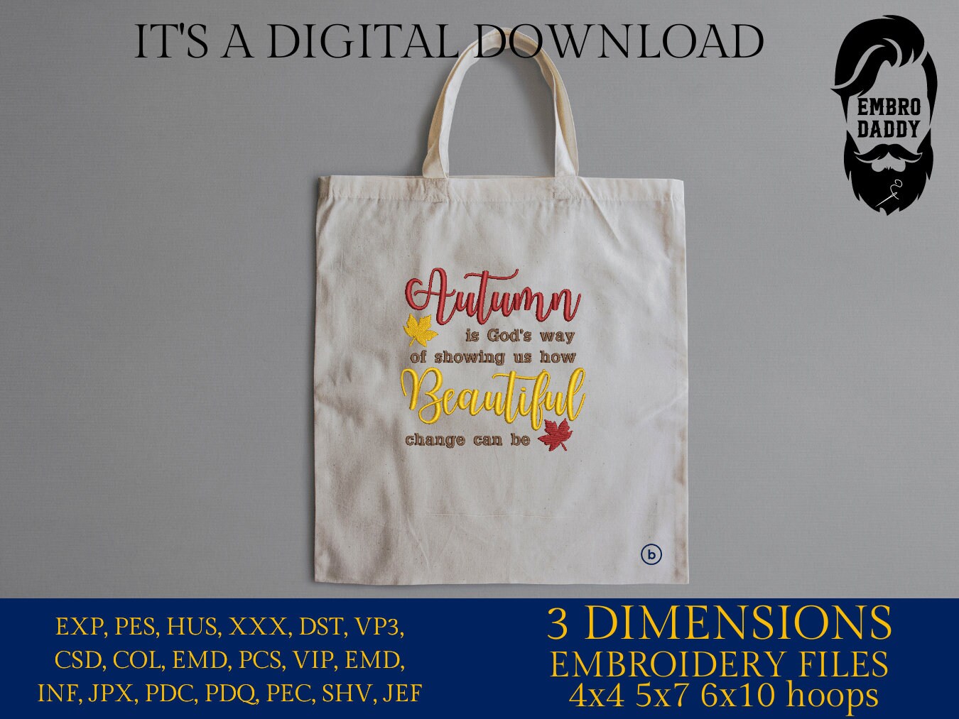 Machine Embroidery files, Autumn God's way, Beautiful, PES, DST, xxx, hus & more