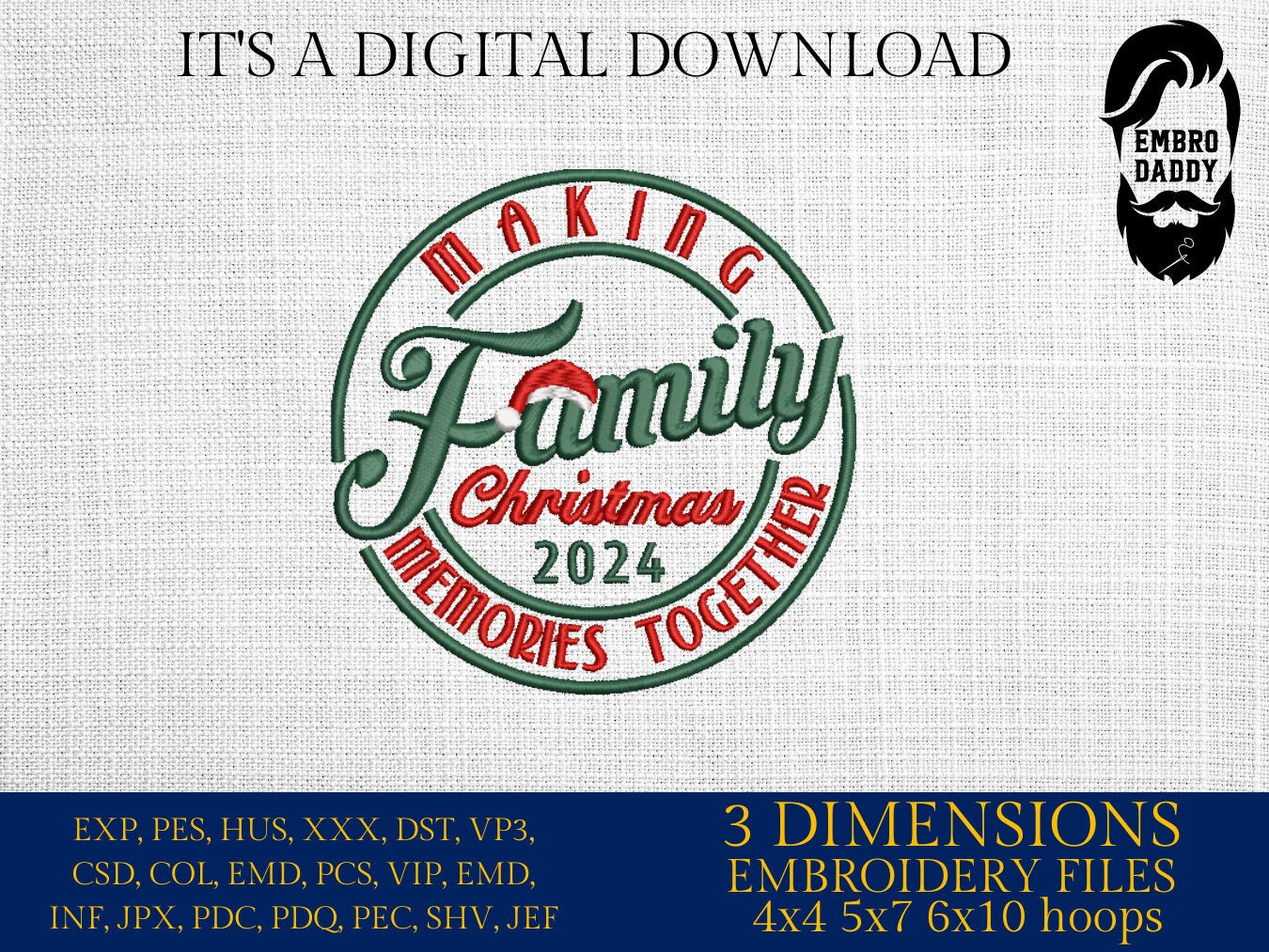 Machine Embroidery files, Family Christmas 2023 , PES, DST, xxx, hus and more