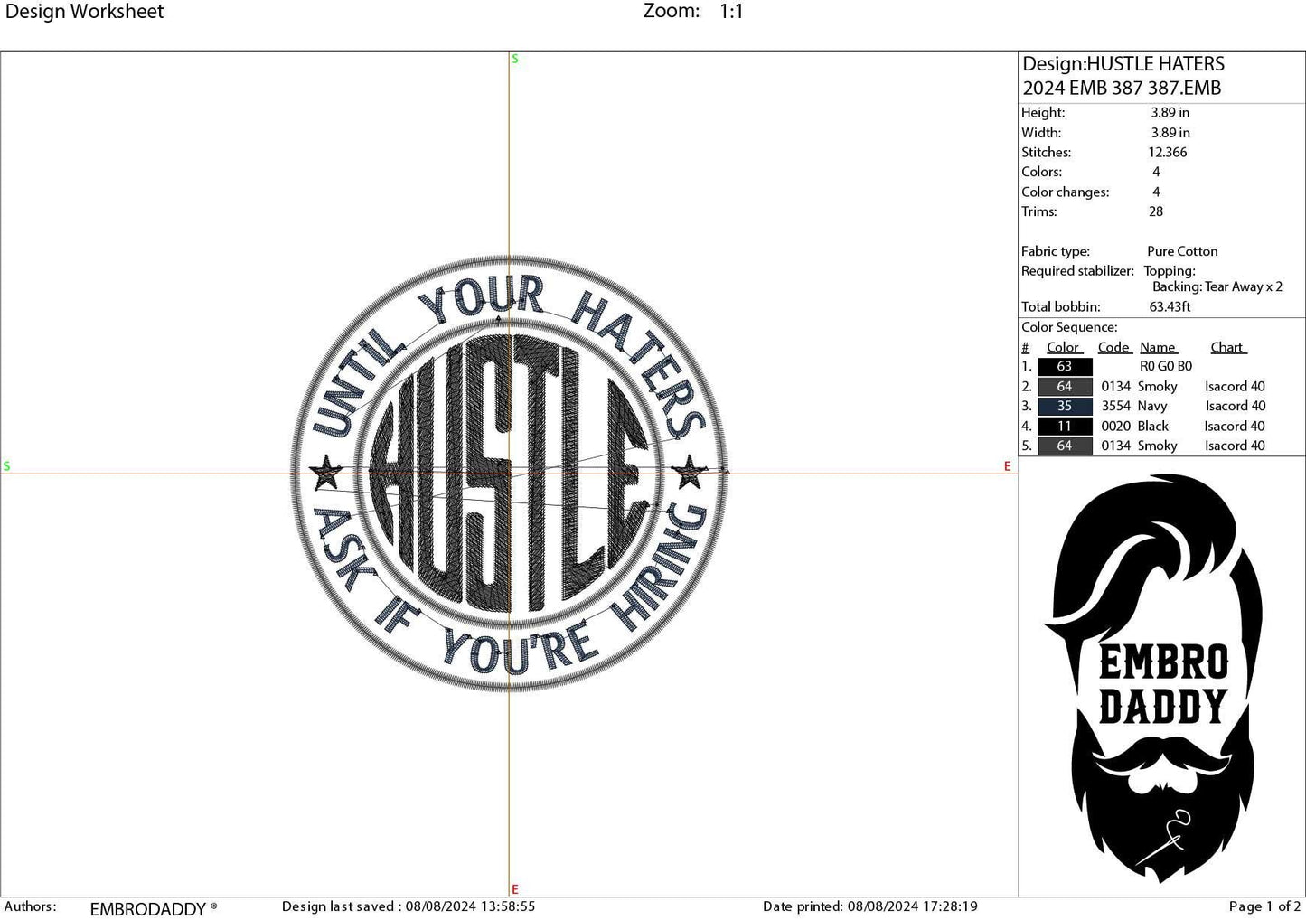 Machine Embroidery files, Hustle Until Your Haters Ask If You're Hiring, PES, xxx, hus & more