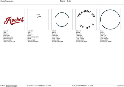 Machine Embroidery files, It's a Great Day To Be A Rocket, PES, xxx, hus & more, fan embroidery files