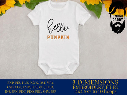 Machine Embroidery files, hello pumpkin, PES, DST, xxx, hus & more
