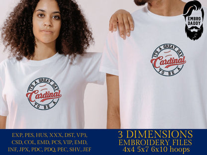 Machine Embroidery files, It's a Great Day To Be A Cardinal, PES, xxx, hus & more, embroidery files