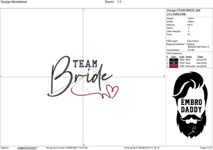 Machine Embroidery files, Team Bride / Bride, Matching Wedding, Bachelorette party, PES, xxx, hus & more