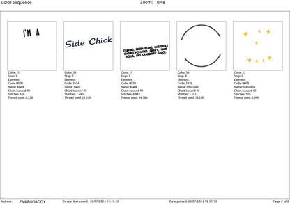 Machine embroidery files, I'm A Side Chick, Funny, Thanksgiving, PES, DST, hus & more