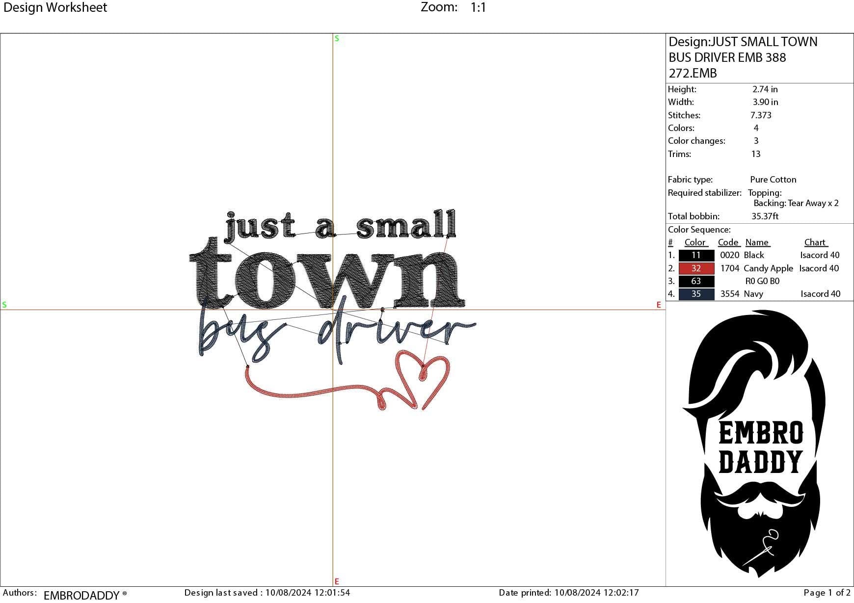 Machine Embroidery files, just a small town bus driver, PES, xxx, hus & more