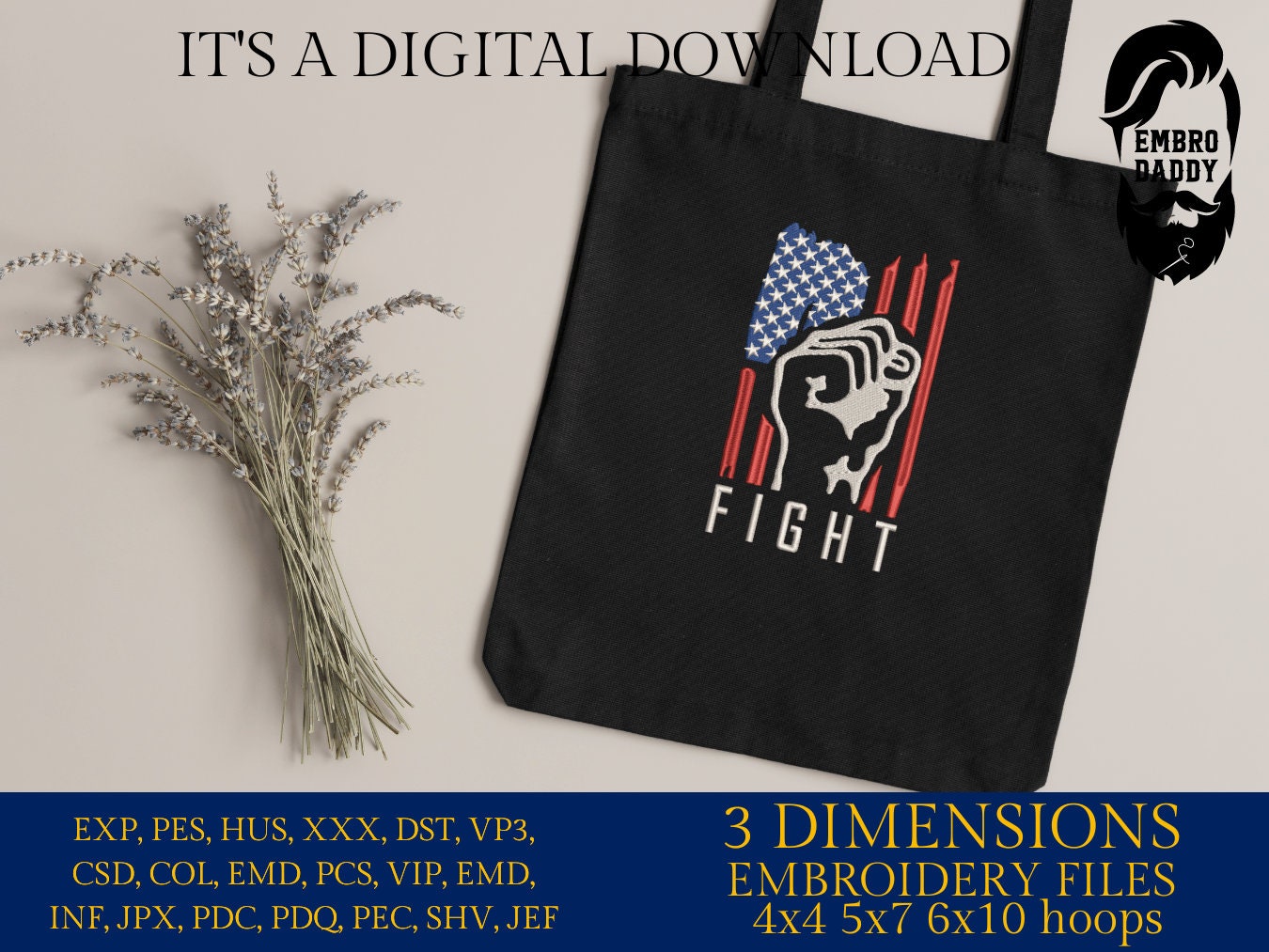 Machine Embroidery files, USA flag, fight, fist, 2024 Election, President, PES, xxx, dst, hus & more