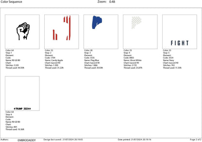 Machine Embroidery files, USA flag, fight, fist, 2024 Election, President, PES, xxx, dst, hus & more