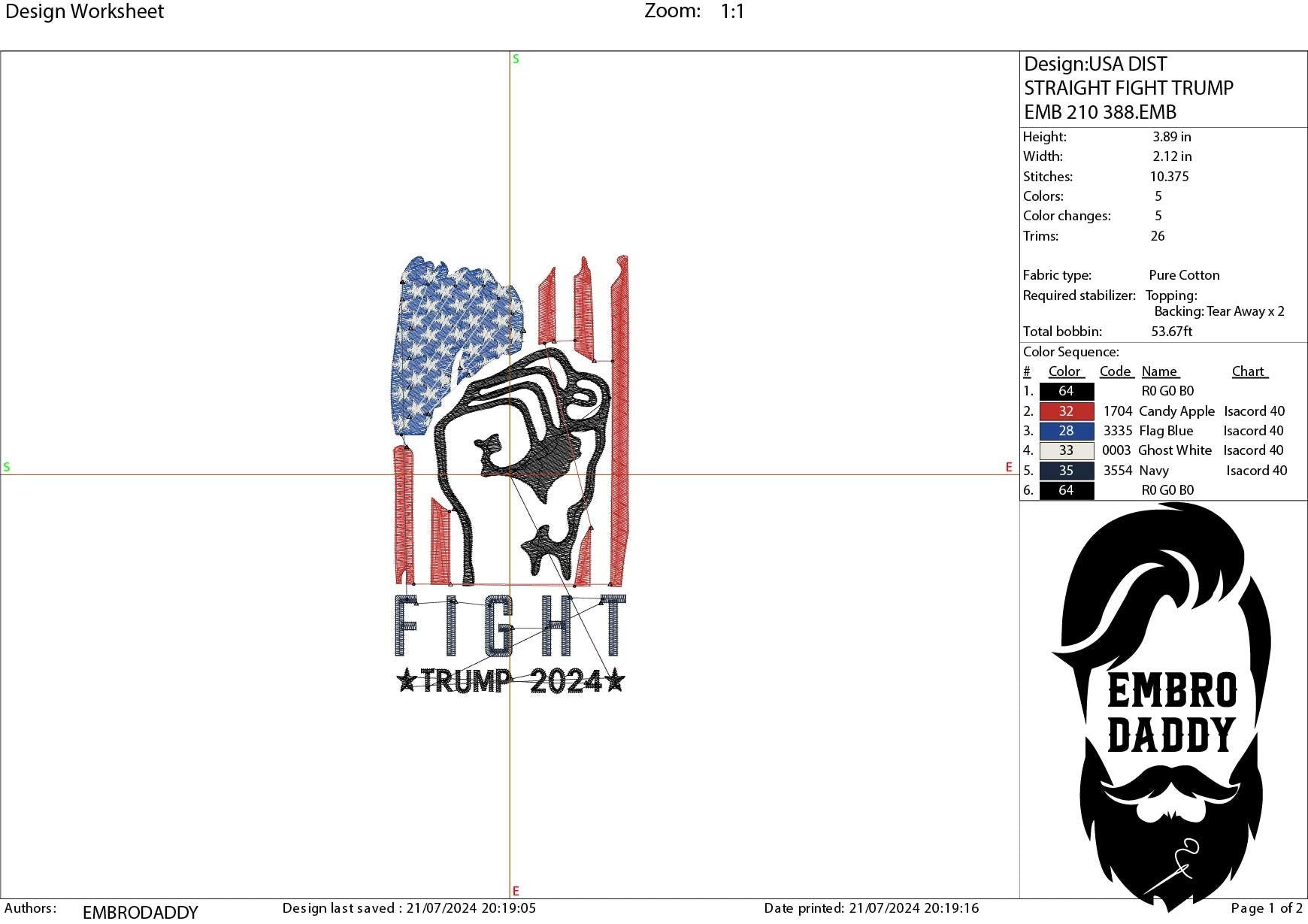 Machine Embroidery files, USA flag, fight, fist, 2024 Election, President, PES, xxx, dst, hus & more