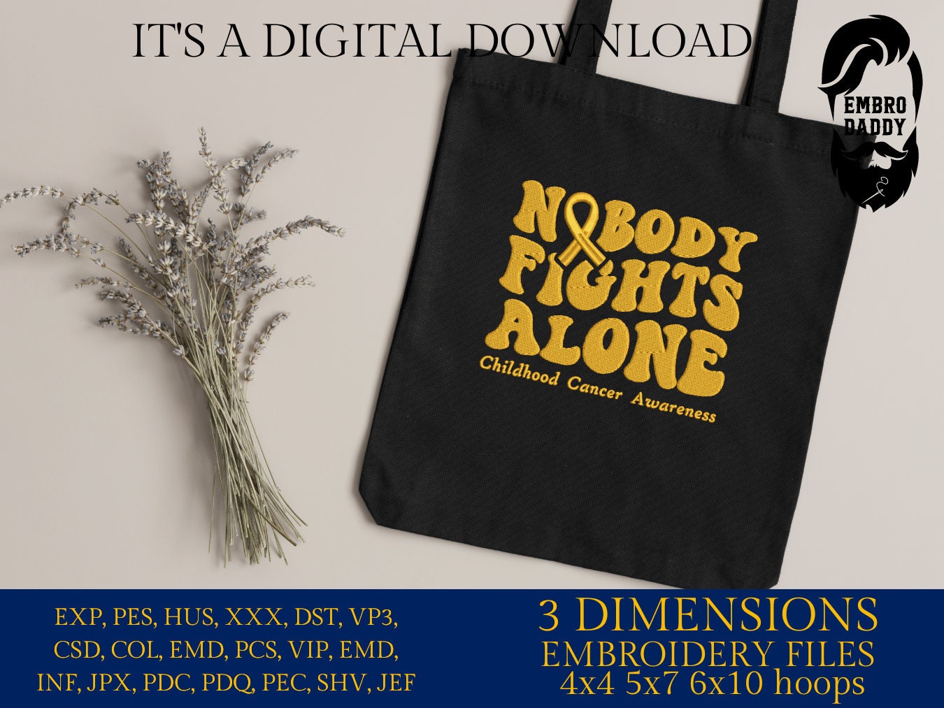 Machine Embroidery files, nobody fights alone, PES, xxx, dst, hus & more