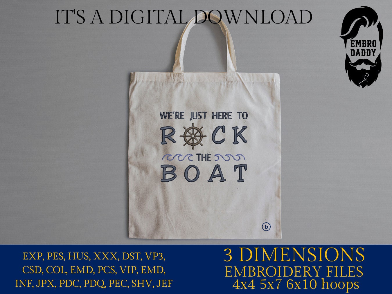 Machine Embroidery files, Rock The Boat, We're Just Here To, Cruise, Vacation, Cruising, PES, xxx, hus & more, embroidery files