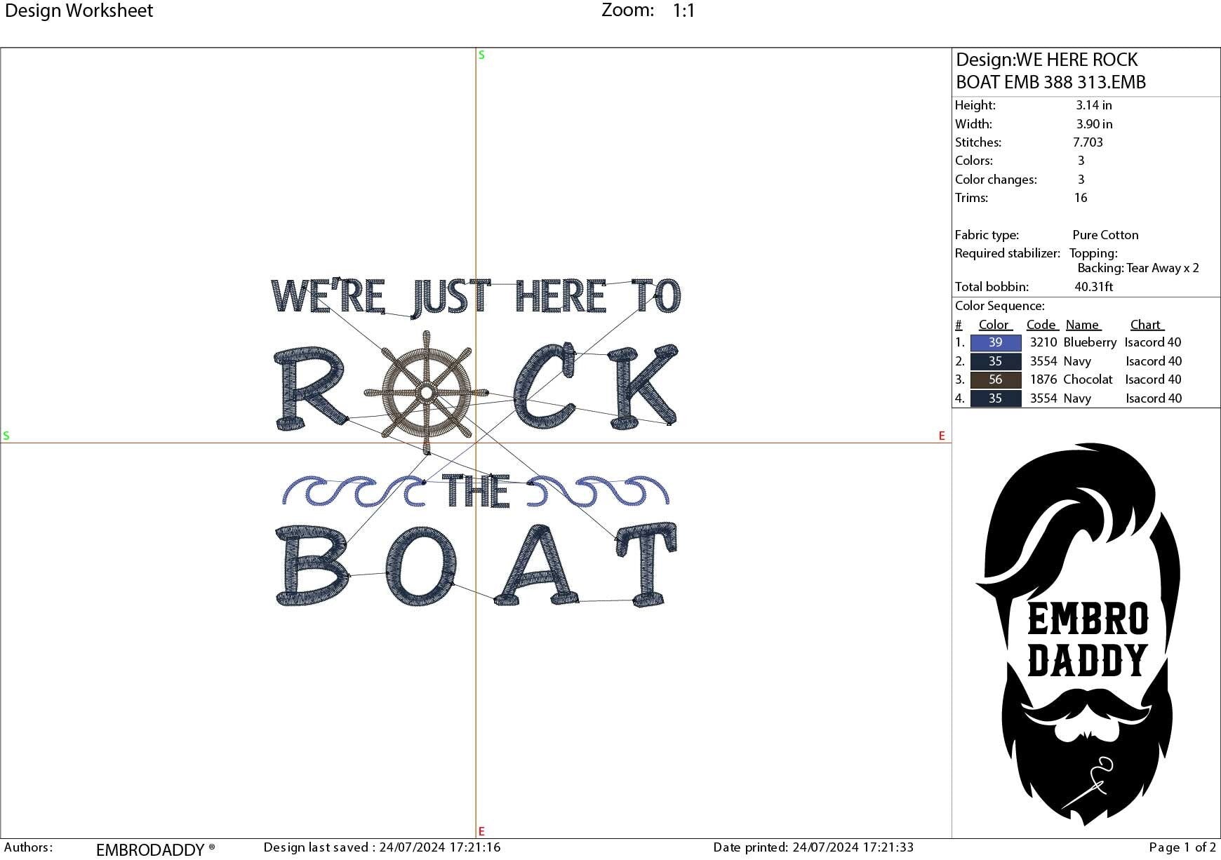 Machine Embroidery files, Rock The Boat, We're Just Here To, Cruise, Vacation, Cruising, PES, xxx, hus & more, embroidery files