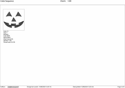 Machine Embroidery files, Jack O Lantern Face, Pumpkin Face Pattern, Halloween, Trick or Treat, Scary Pumpkin, PES, DST, xxx, hus and more