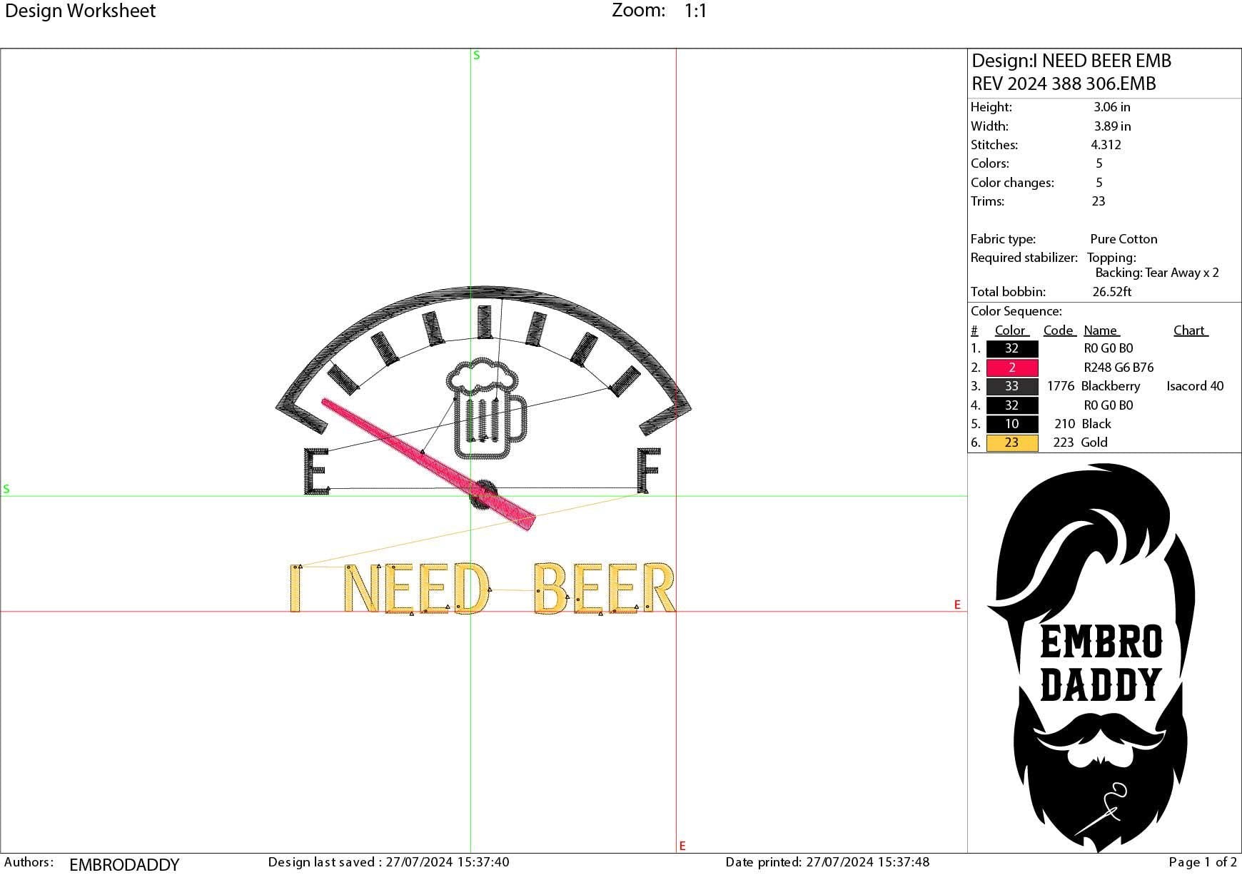 Machine Embroidery files, funny, I need beer, dst, PES, xxx, hus & more