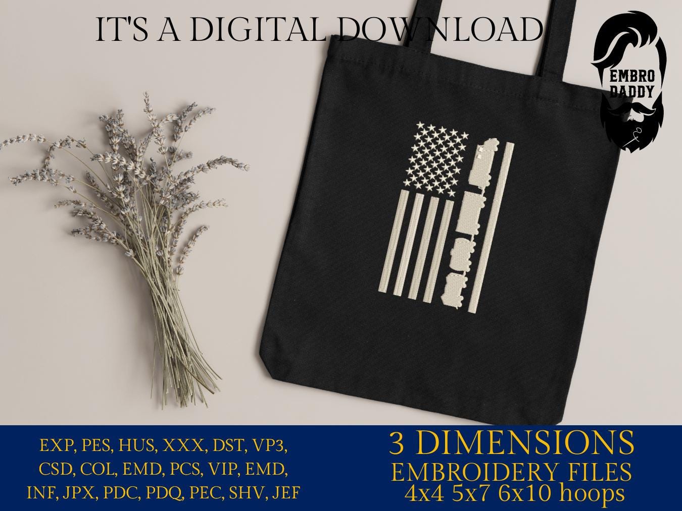 Machine Embroidery files, Train American Flag, Railroad, Conductor, Train, PES, dst, xxx hus & more