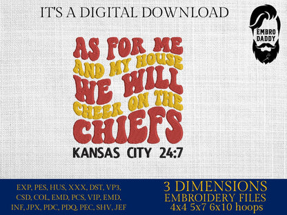 Machine Embroidery, Chiefs embroidery design, football gift idea PES, xxx, hus & more, fan embroidery files