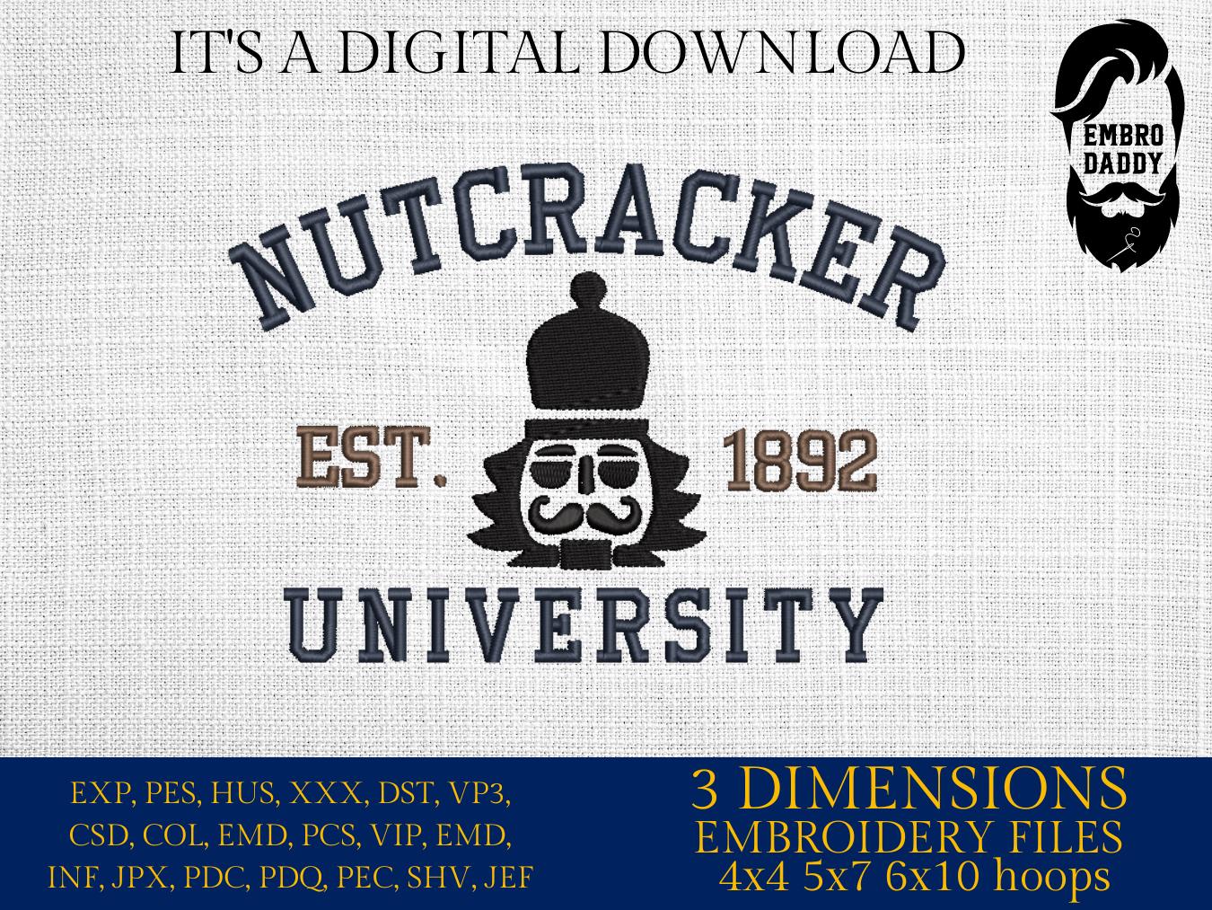 Machine Embroidery files, Nutcracker University, Merry Christmas, Nutcracker Crew, Christmas, Nutcracker Ornament, dst, PES, xxx, hus & more