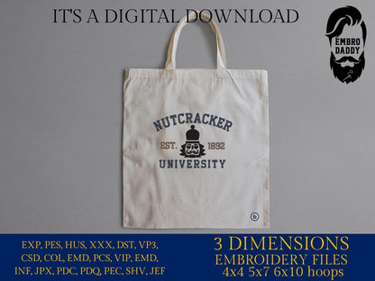 Machine Embroidery files, Nutcracker University, Merry Christmas, Nutcracker Crew, Christmas, Nutcracker Ornament, dst, PES, xxx, hus & more