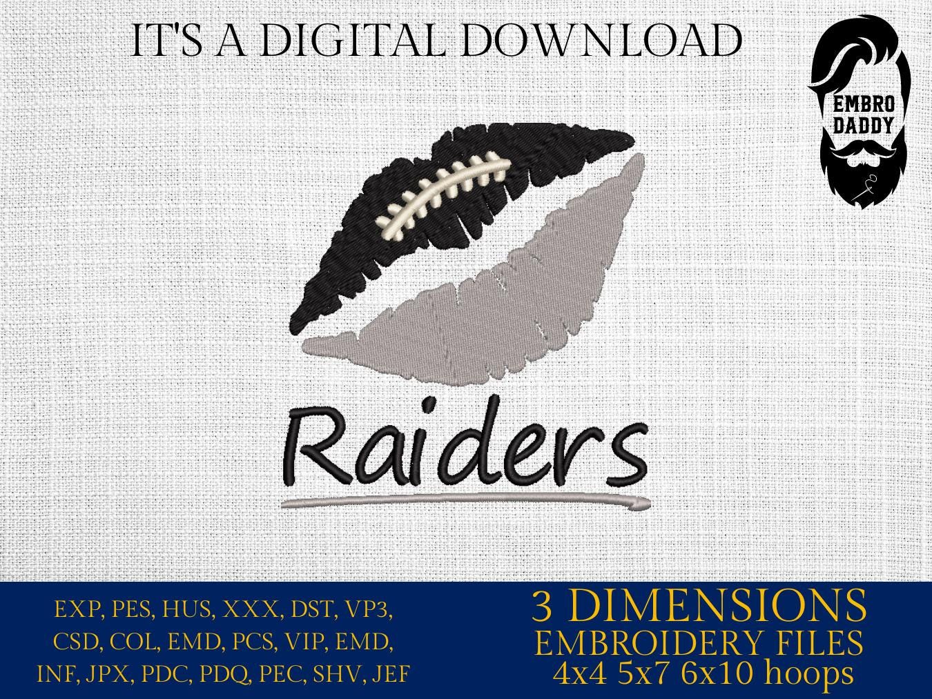 Machine Embroidery, lips Raiders embroidery design, football gift idea PES, xxx, hus & more, fan embroidery files