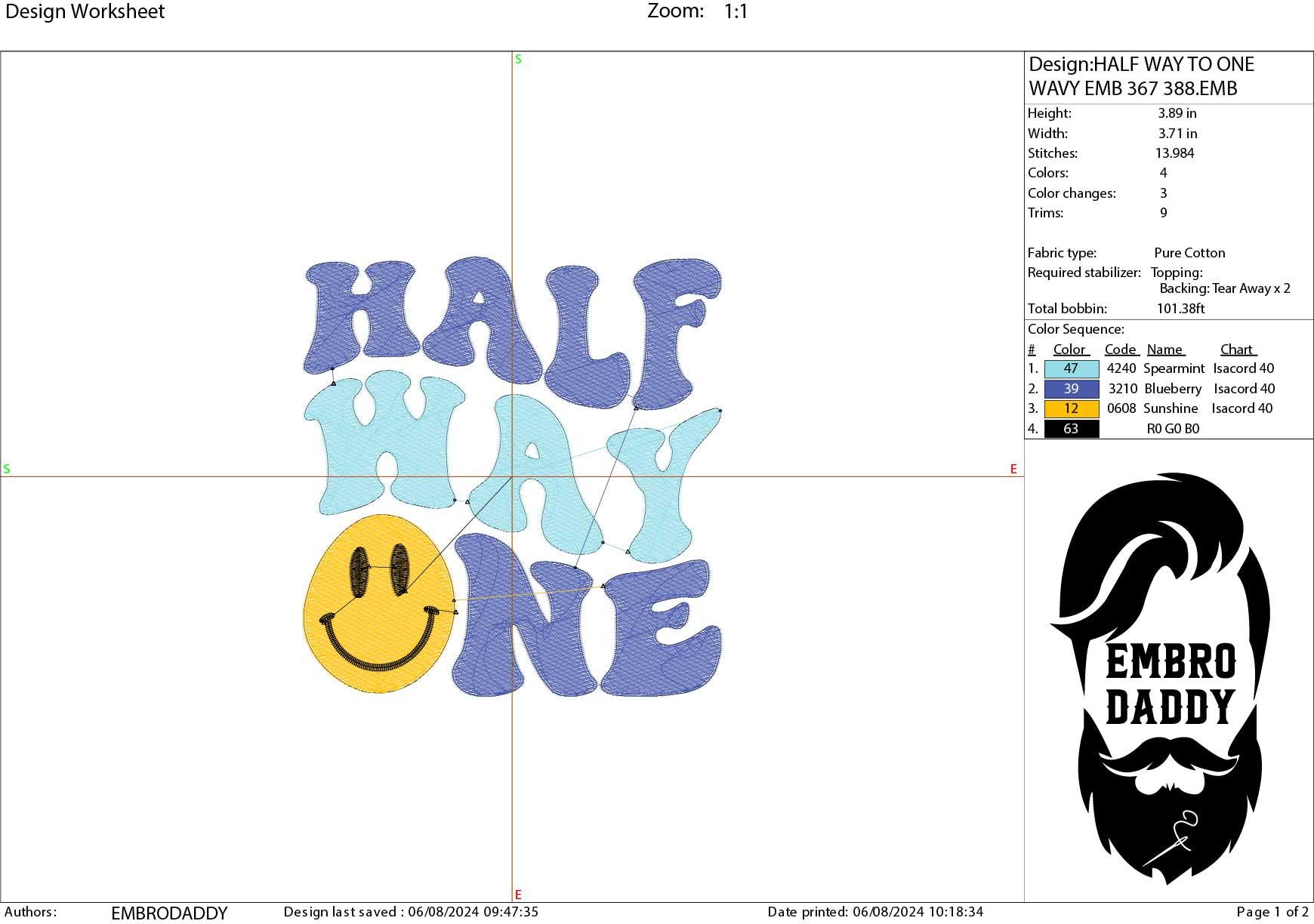 Machine Embroidery files, half way one, 6th month, Retro Wavy Text, Happy Face Trendy, PES, DST, xxx, hus & more