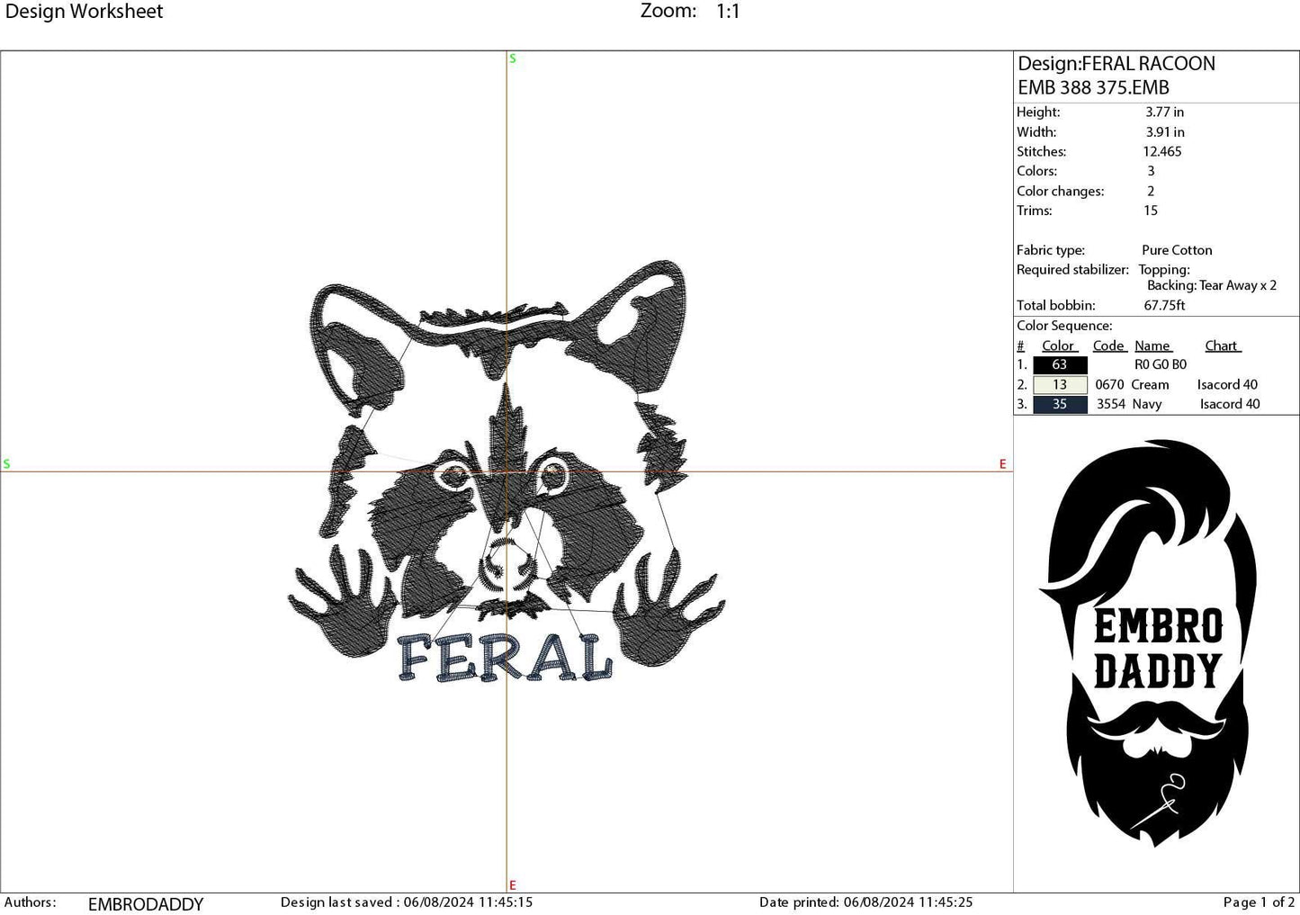 Machine Embroidery files, Feral, Racoon, Animal, PES, xxx, hus & more