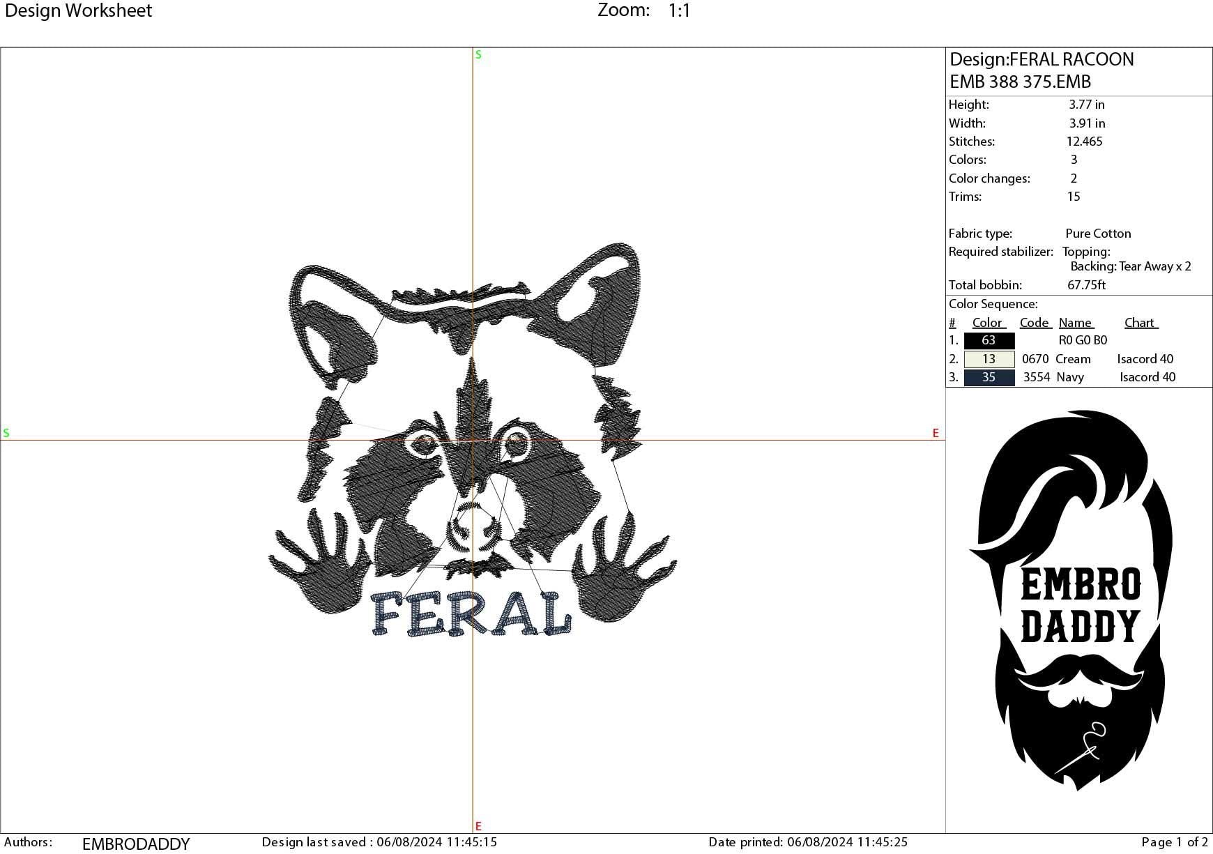 Machine Embroidery files, Feral, Racoon, Animal, PES, xxx, hus & more
