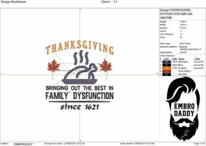 Machine Embroidery files, Family Thanksgiving, Sarcastic, Thankful, PES, DST, xxx, hus & more
