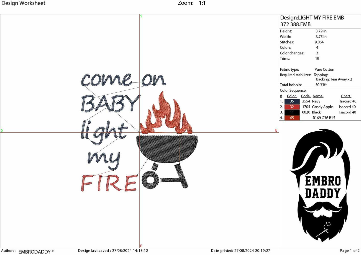 Machine Embroidery files, come on baby light my fire, Father's Day Apron, funny embroidery files, gift idea PES, hus & more