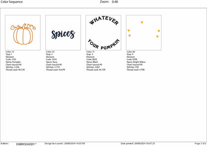 Machine Embroidery files, Whatever Spices Your Pumpkin, Funny Fall, Thanksgiving, Sarcastic PES, DST, xxx, hus & more