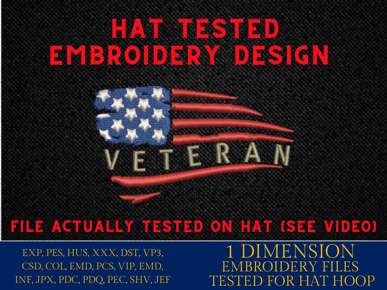 Machine Embroidery files, Usa flag Veteran, embroidery file digitize for hat, American Flag PES, xxx hus & more