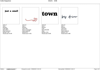 Machine Embroidery files, just a small town bus driver, PES, xxx, hus & more