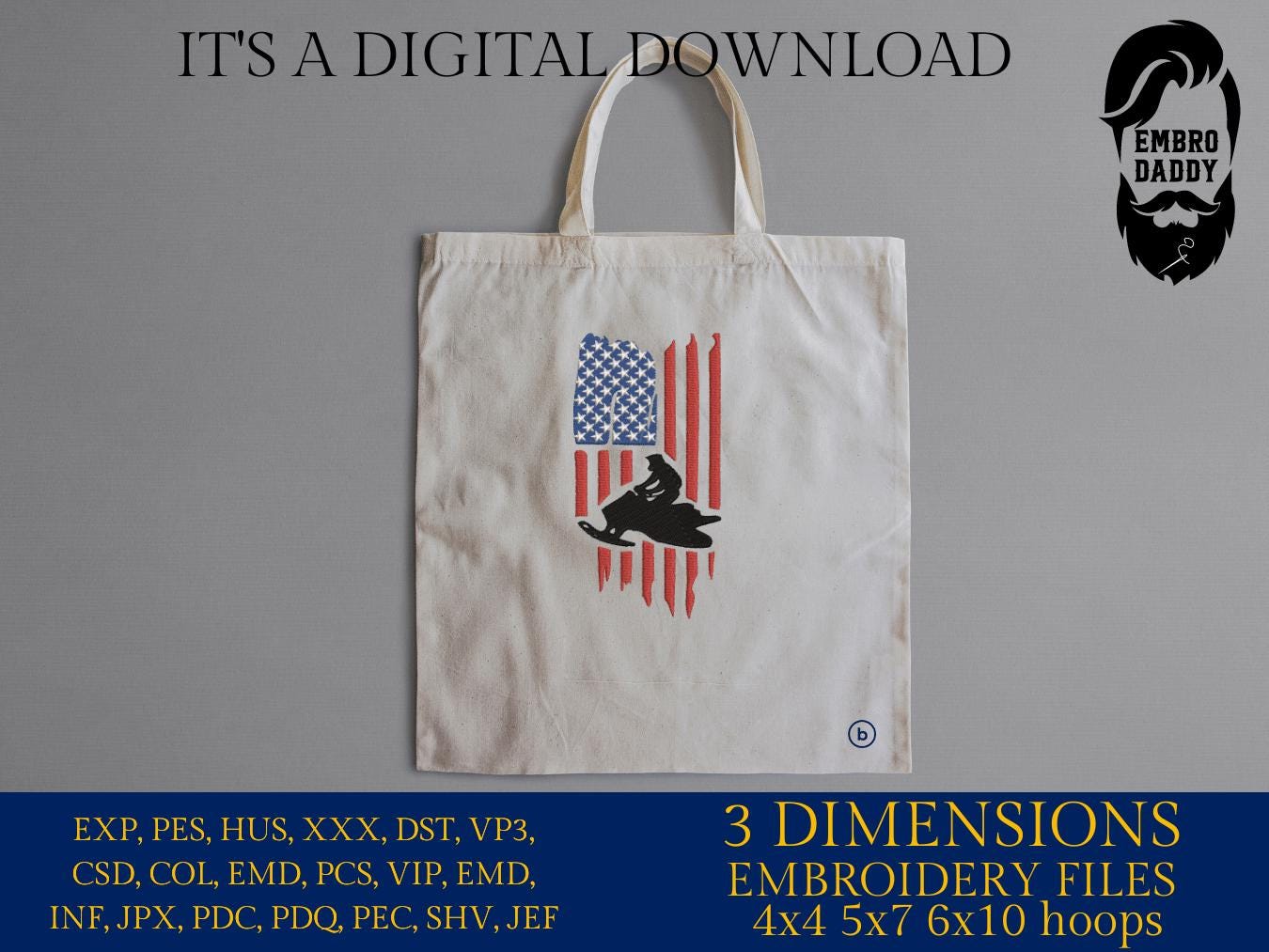 Machine Embroidery files, USA flag, snowmobile, PES, DST, xxx, hus & more