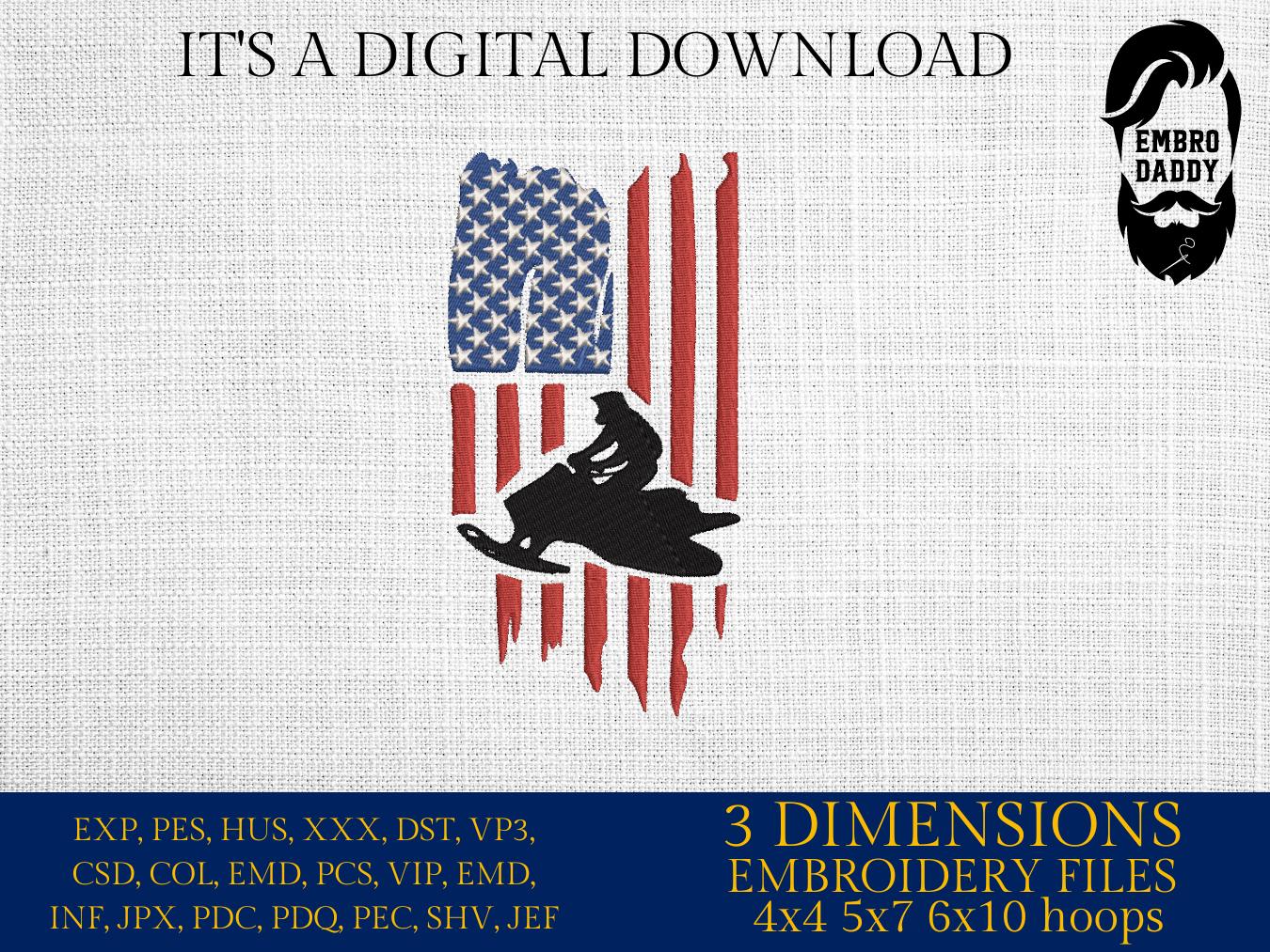 Machine Embroidery files, USA flag, snowmobile, PES, DST, xxx, hus & more