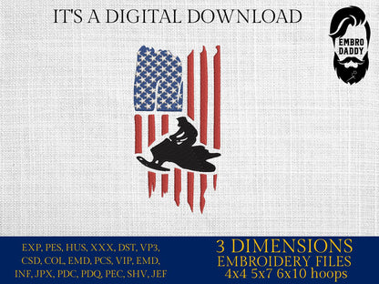 Machine Embroidery files, USA flag, snowmobile, PES, DST, xxx, hus & more