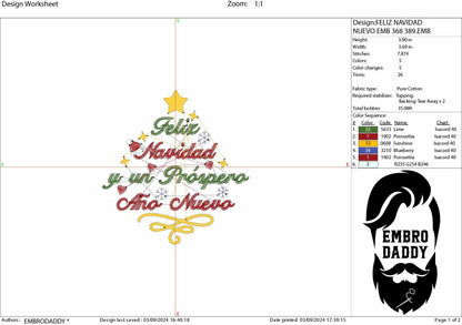 Machine Embroidery files, Spanish Christmas, Feliz Navidad, Próspero Año Nuevo, Arbol de Navidad, PES, DST, xxx, hus and more