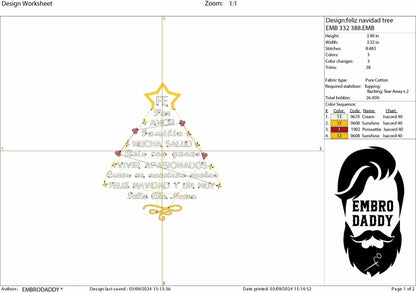 Machine Embroidery files, Spanish Christmas, Feliz Navidad, Próspero Año Nuevo, Arbol de Navidad, PES, DST, xxx, hus and more