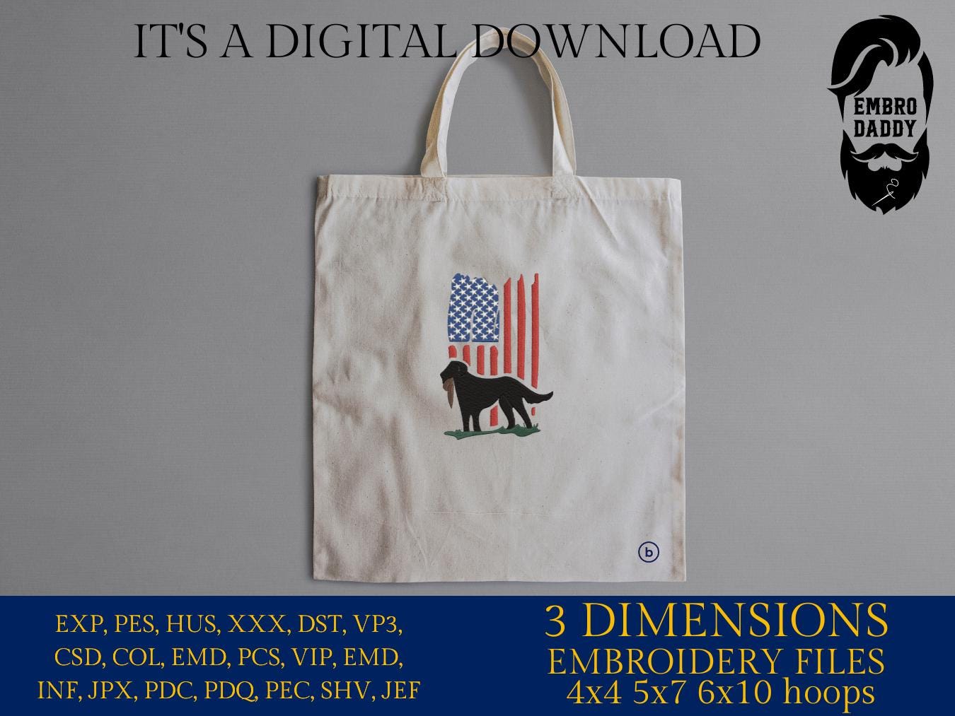 Machine Embroidery files, American Flag, dog with duck, PES, DST, xxx, hus & more,