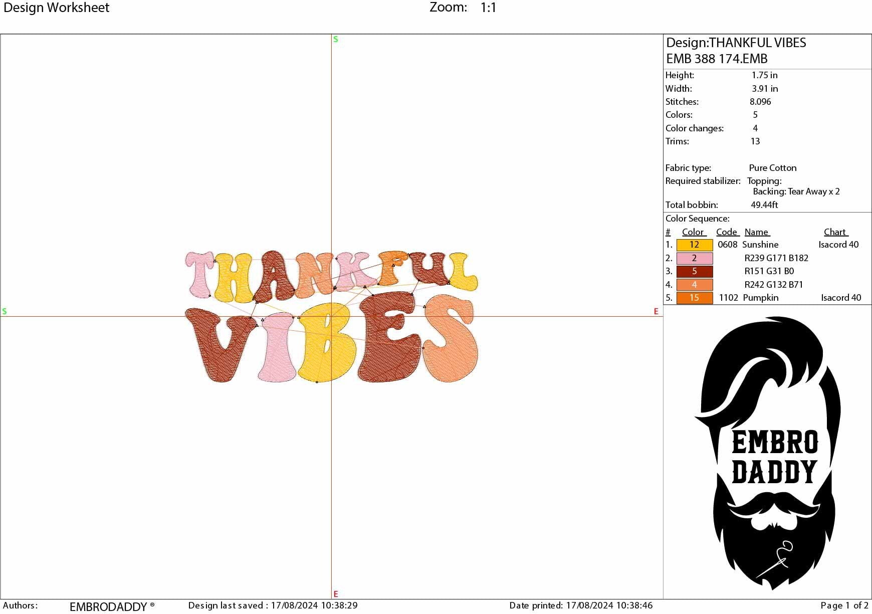Machine Embroidery files, thankful vibes, PES, DST, xxx, hus & more