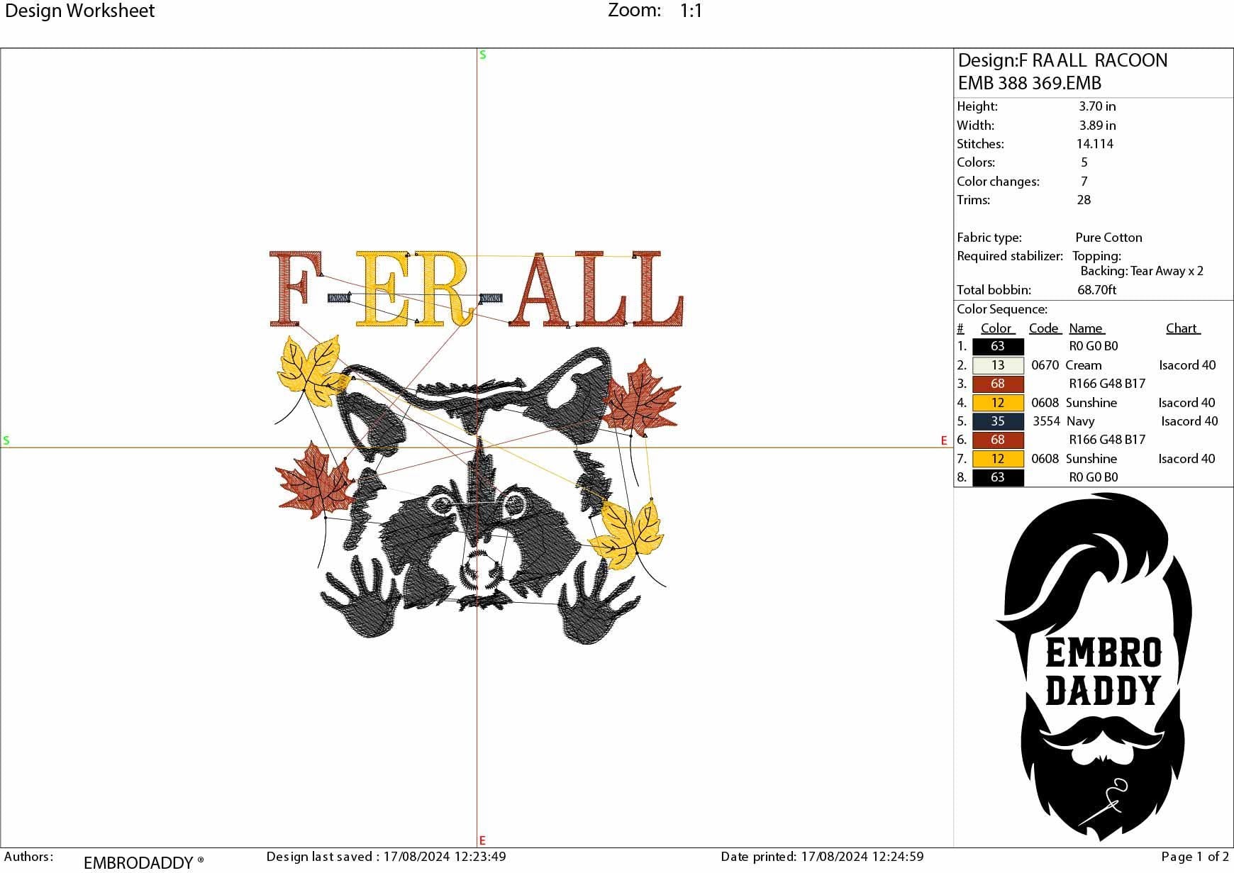 Machine Embroidery files, F-er-all, Racoon, fall, funny PES, xxx, hus & more