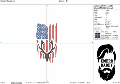 Machine Embroidery files, USA flag, deer skull, hunt, buck, PES, DST, xxx, hus & more